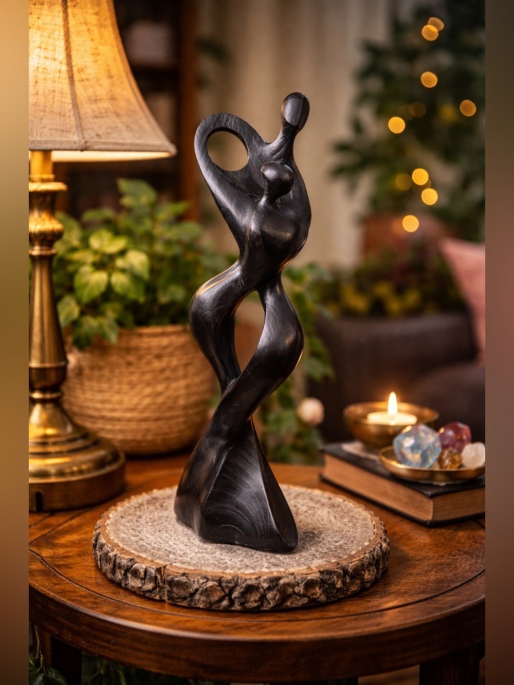 🖤 Abstract Dancer Wooden Sculpture • Hand-Carved Black Iron Wood • Modern Statue